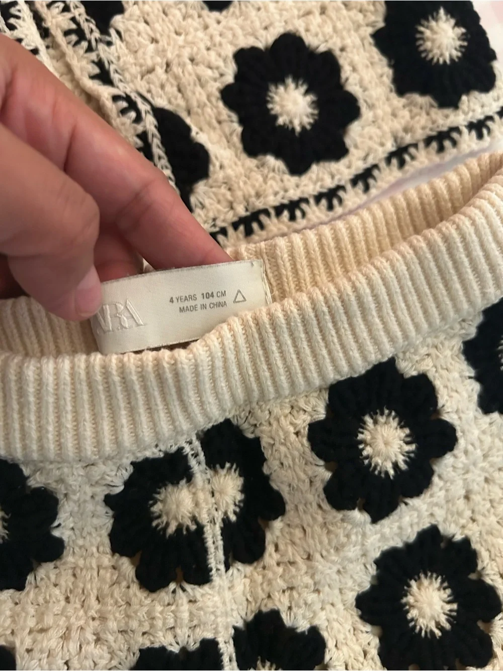 Zara Cream and Black Crochet Kids Matching Set - Vest & Pants